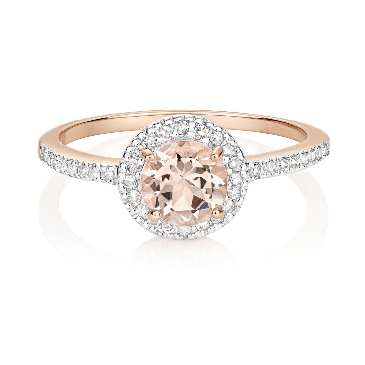 Real Morganite and Diamond Ring Solid Rose Gold Round Gemstone Cluster Size J-Q