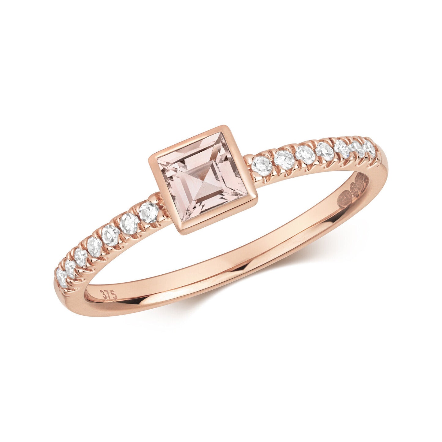 Real Morganite and Diamond Ring Solid Rose Gold Square Solitaire Size J - Q