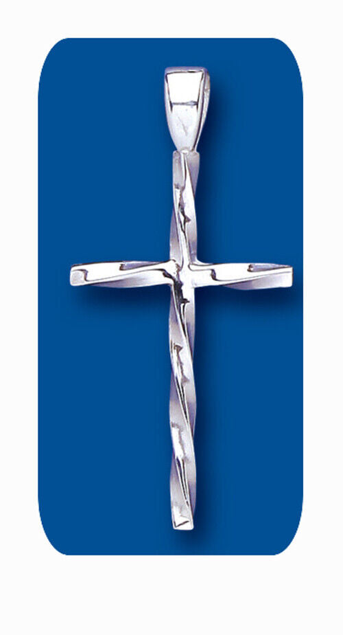 Sterling Silver Large Solid Twist Cross Pendant 925 Hallmark 36 x 21mm