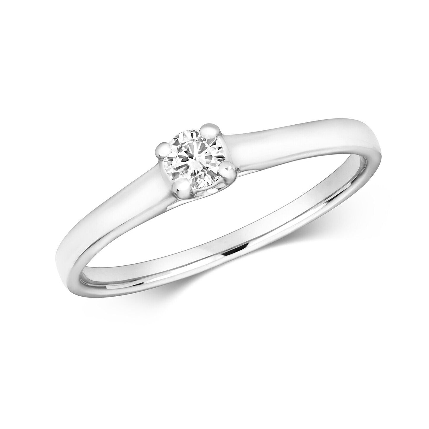 Real Diamond Solitaire Ring 9ct White Gold Engagement 0.15ctw Size J - Q