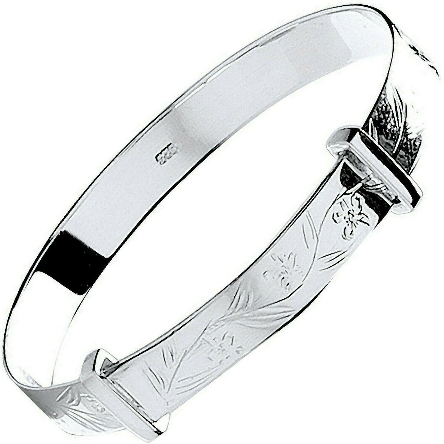 Silver Baby Girls Bangle Flower Design 925 Hallmark British Made Christening