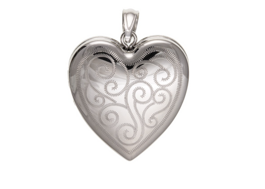 Patterned Heart Family Locket 4 Photo Solid Sterling Silver 925 Hallmark 24mm