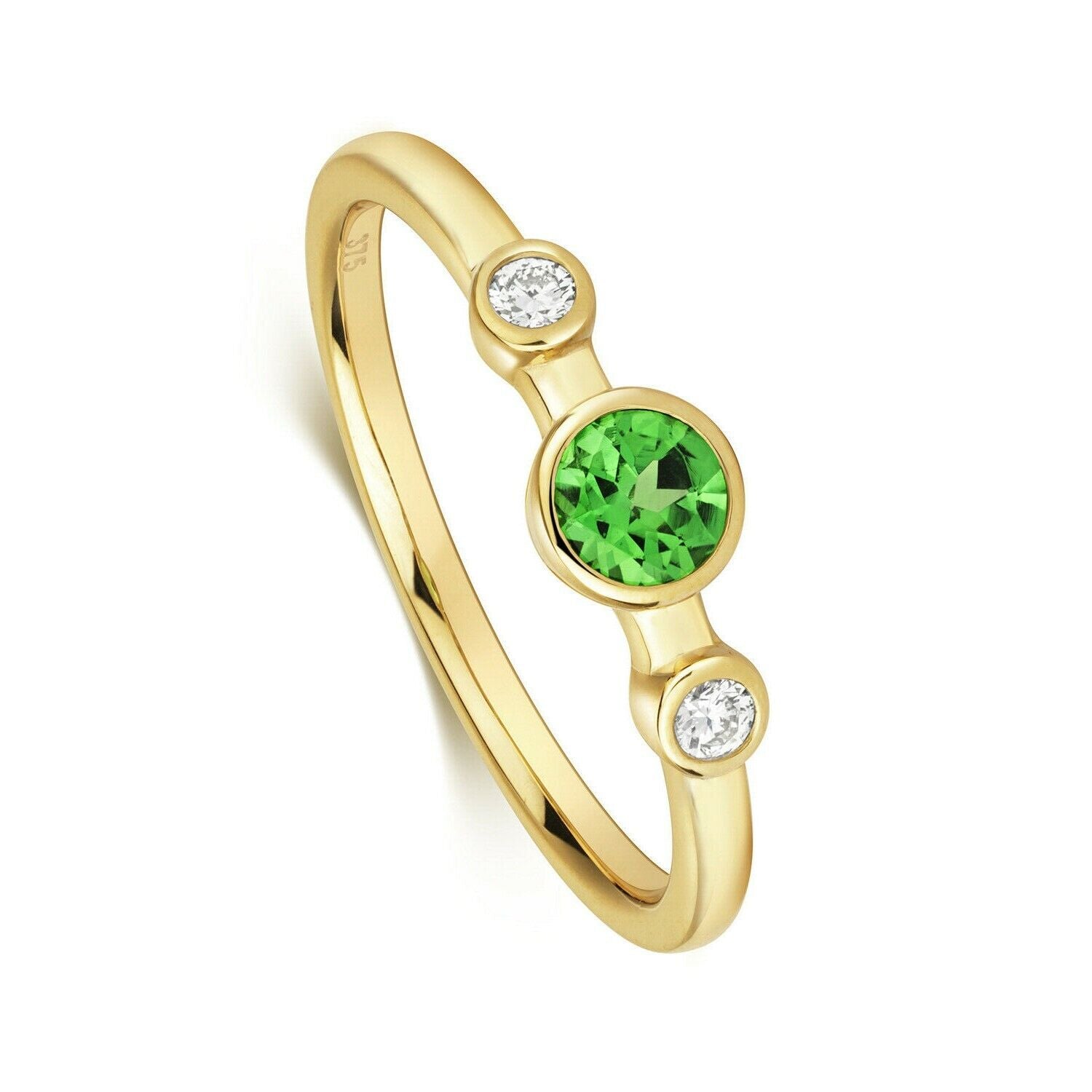 Real Tsavorite and Diamond Ring Solid Yellow Gold Solitaire Size J K L M N O P Q