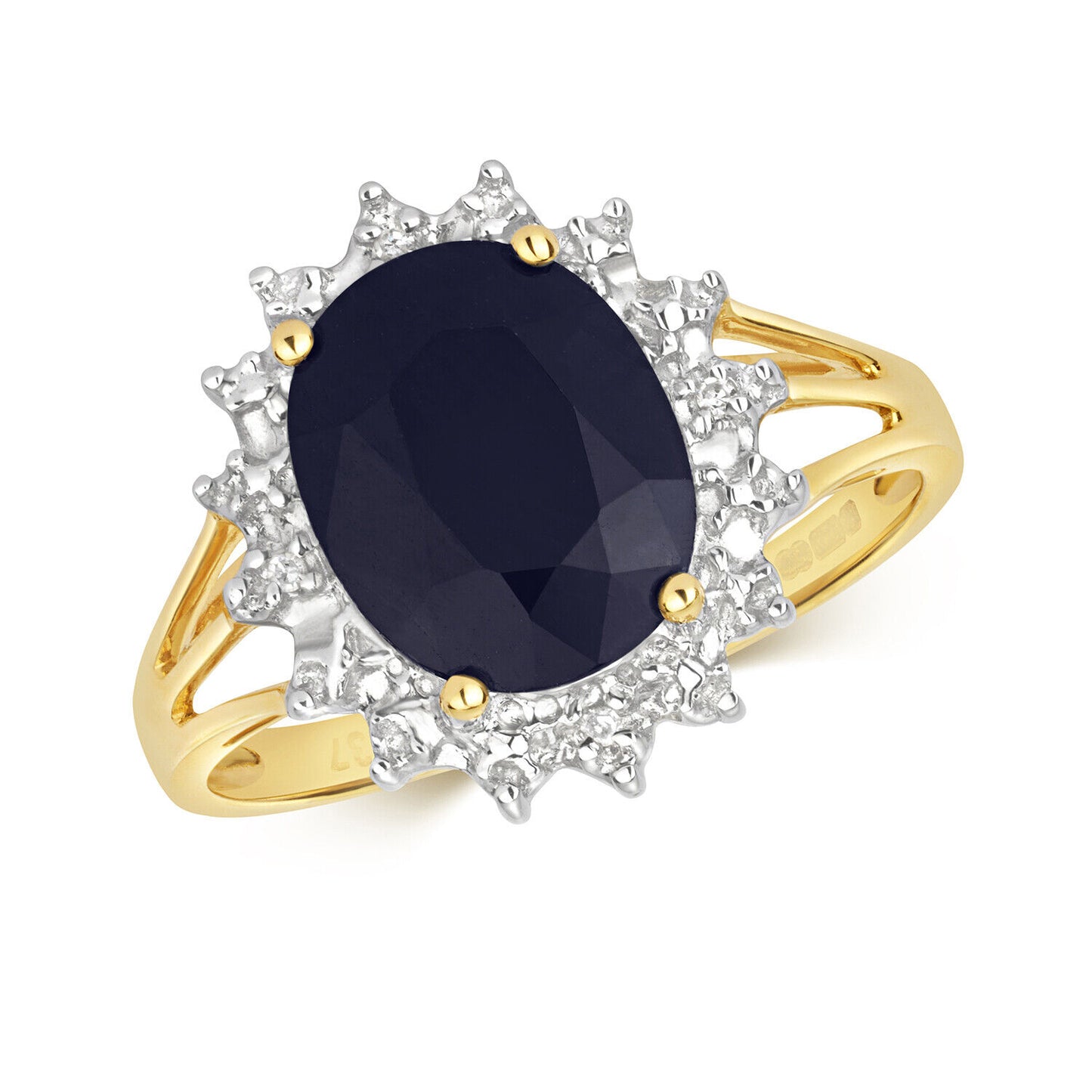 Real Sapphire and Diamond Ring Solid Yellow Gold Large Centre Stone Size J - Q