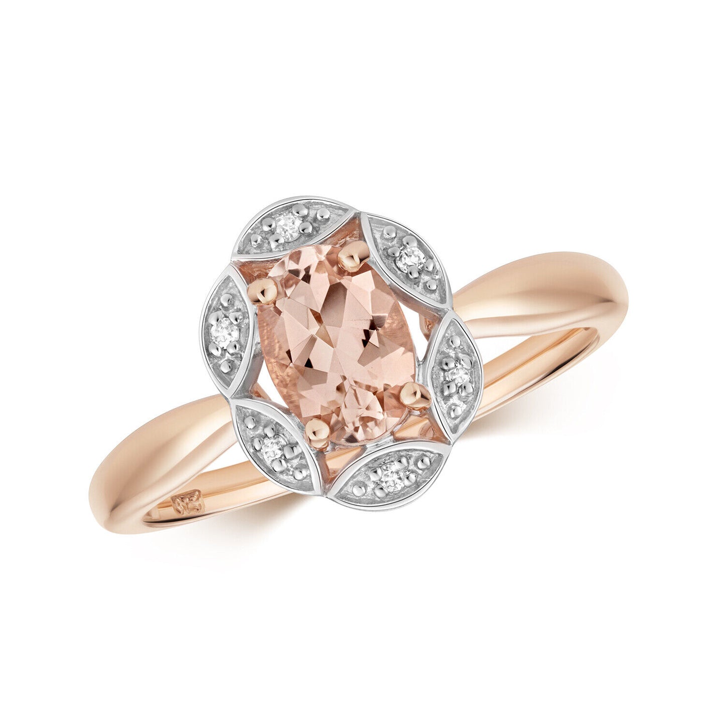 Real Morganite and Diamond Ring Solid Rose Gold Oval Cluster Marquise Size J - Q