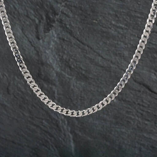 9ct White Gold Curb Chain 18" Mens Gents Hallmark British New