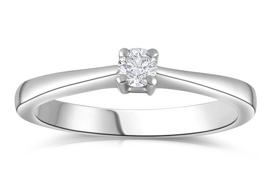 9ct White Gold 0.15ct Real Diamond Solitaire Engagement Ring Size J - Q