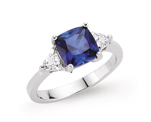 Sapphire Cushion Solitaire Ring Solid Sterling Silver Platinum Finish
