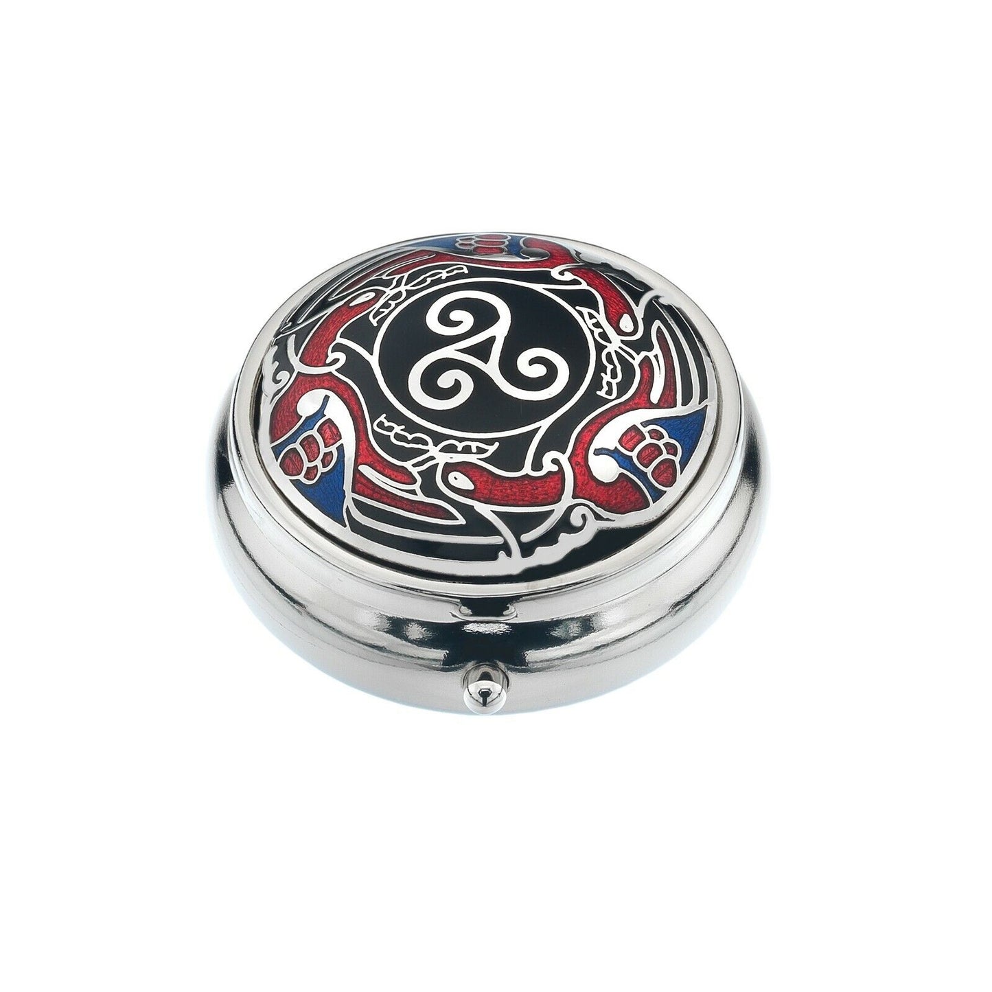Luxury Pillbox Red Silver Plated Celtic Birds Triskele Brand New and Boxed
