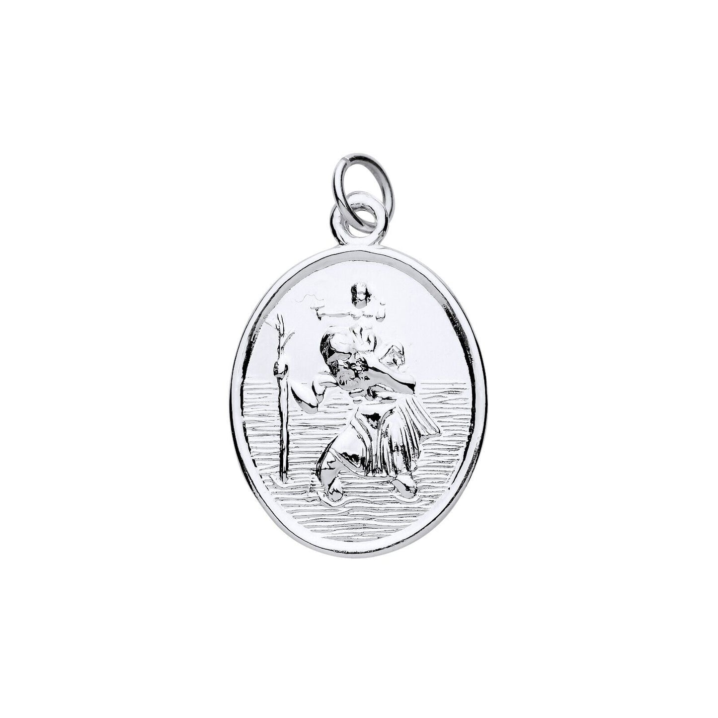 Large Oval St Christopher Pendant Sterling Silver Hallmark All Chain Lengths