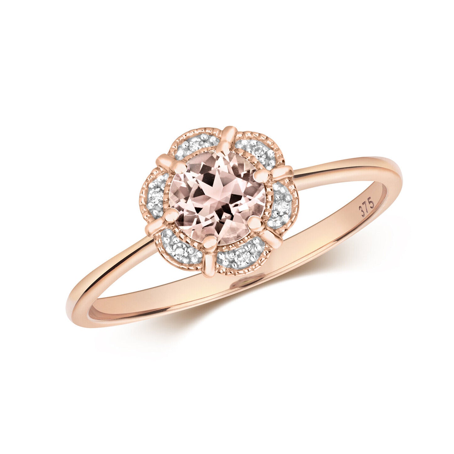 Real Morganite and Diamond Ring Solid Rose Gold Round Cluster Size J - Q
