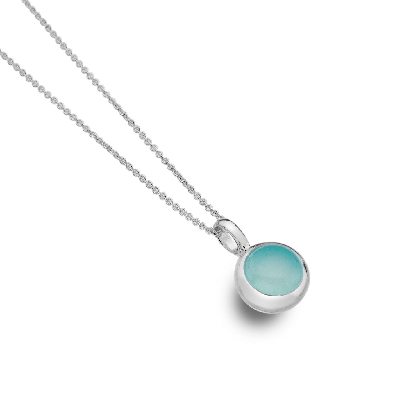 Blue Chalcedony Pendant Solid Silver Real Stone 925 Hallmarked All Chain Lengths