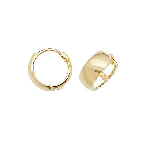 Yellow Gold Hoop Earrings Small Huggie 12mm British made 9 carat 375 Hallmark