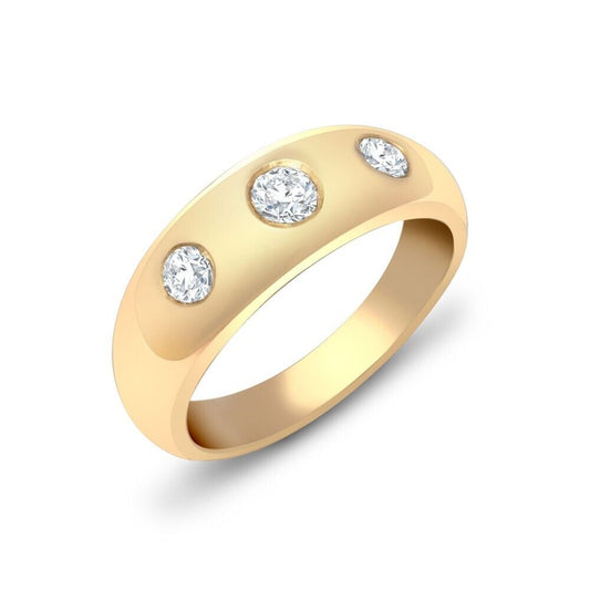 Gents Real Diamond Ring 9ct Yellow Gold Three Stone Band 0.50 Carat Weight