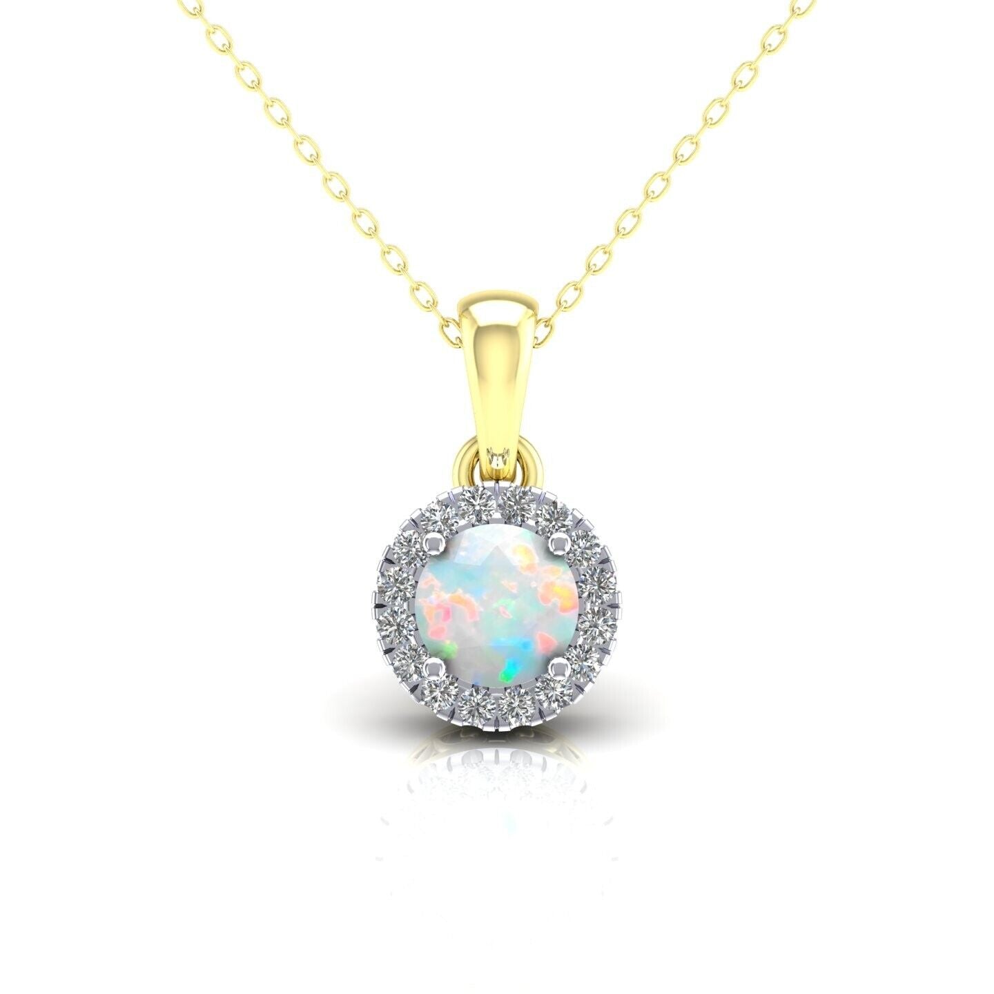 Opal Round Cluster Pendant Solid 9ct Yellow Gold 18" Chain Hallmarked