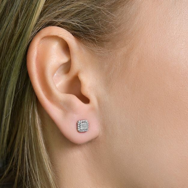 18ct White Gold 0.22ct Diamond Stud Square Earrings Hallmarked - 6.4mm