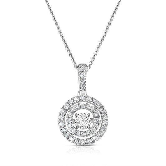 9ct White Gold 0.33ct Dancing Diamond Circle Pendant and 18" Chain