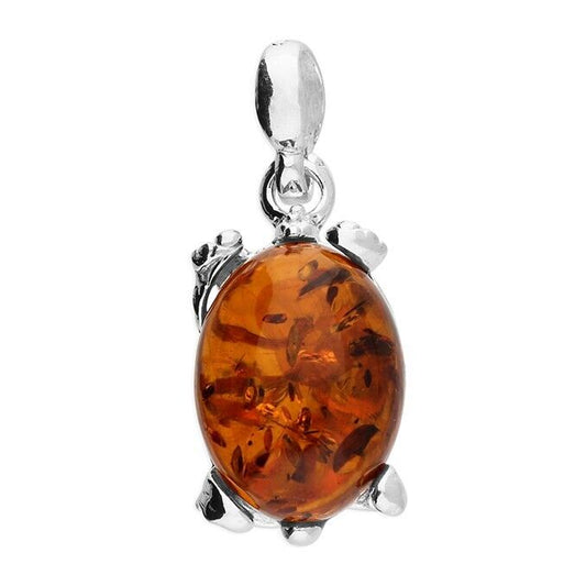 Cognac Amber Tortoise Pendant and Chain Solid Sterling Silver 925