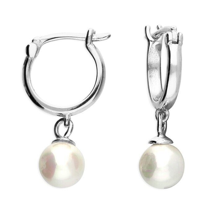 Sterling Silver Pearl Huggie Hoop Earrings 925 Hallmark