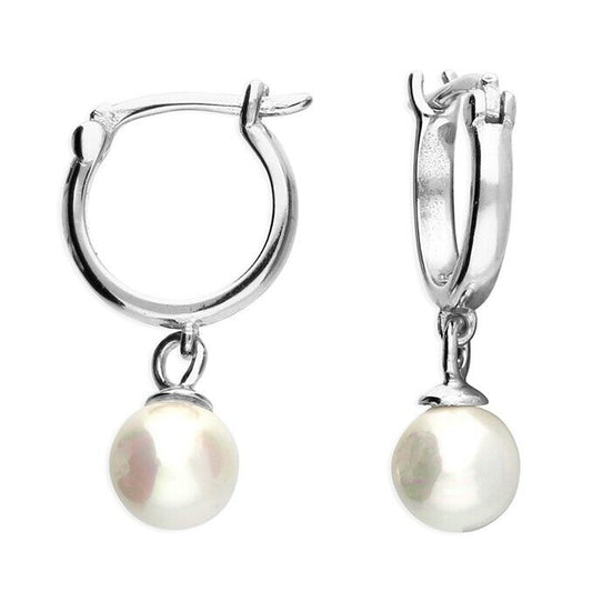 Sterling Silver Pearl Huggie Hoop Earrings 925 Hallmark