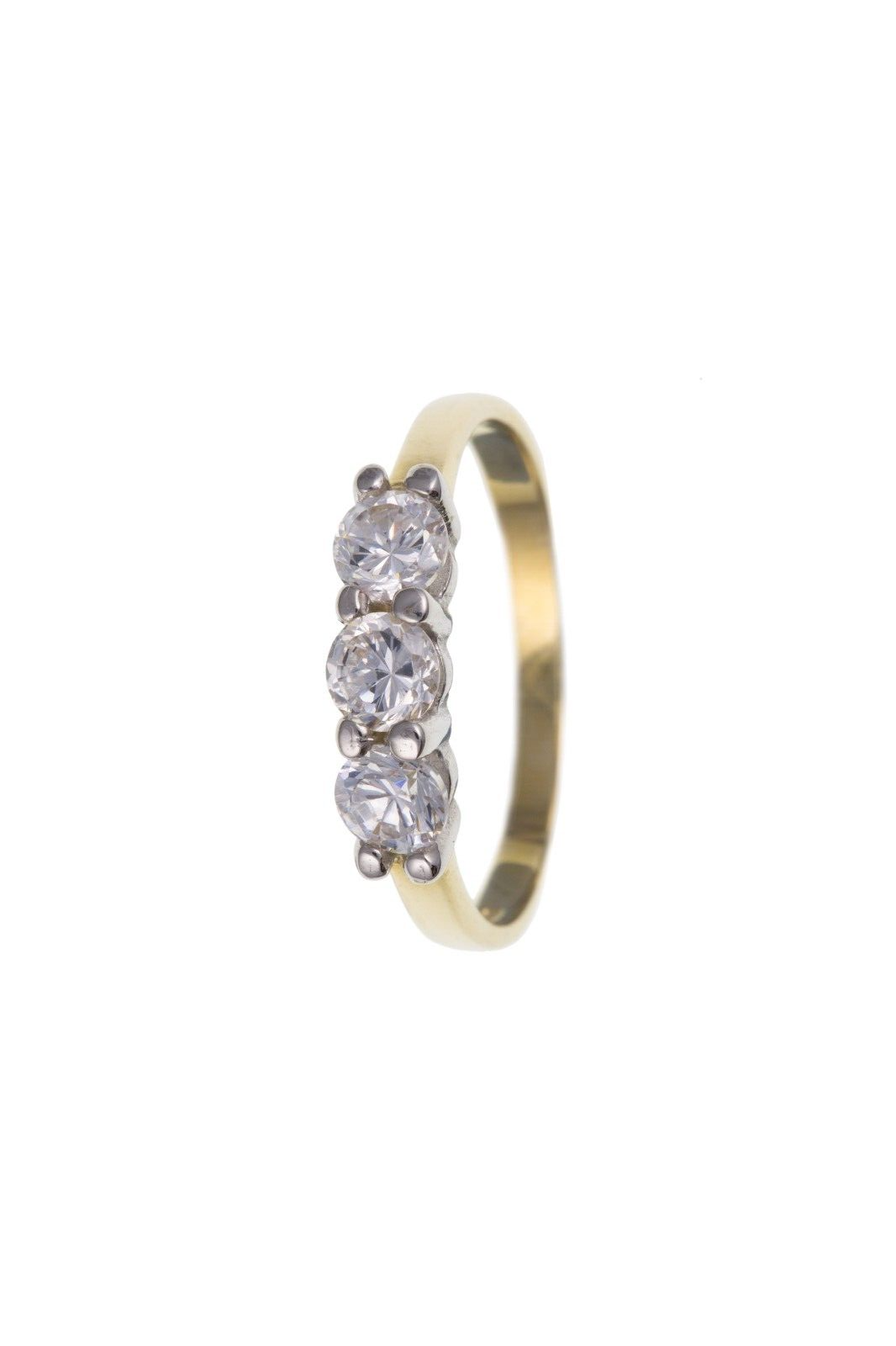 9ct Yellow Gold Three Stone Ring Simulated Diamond Trilogy Full Hallmark