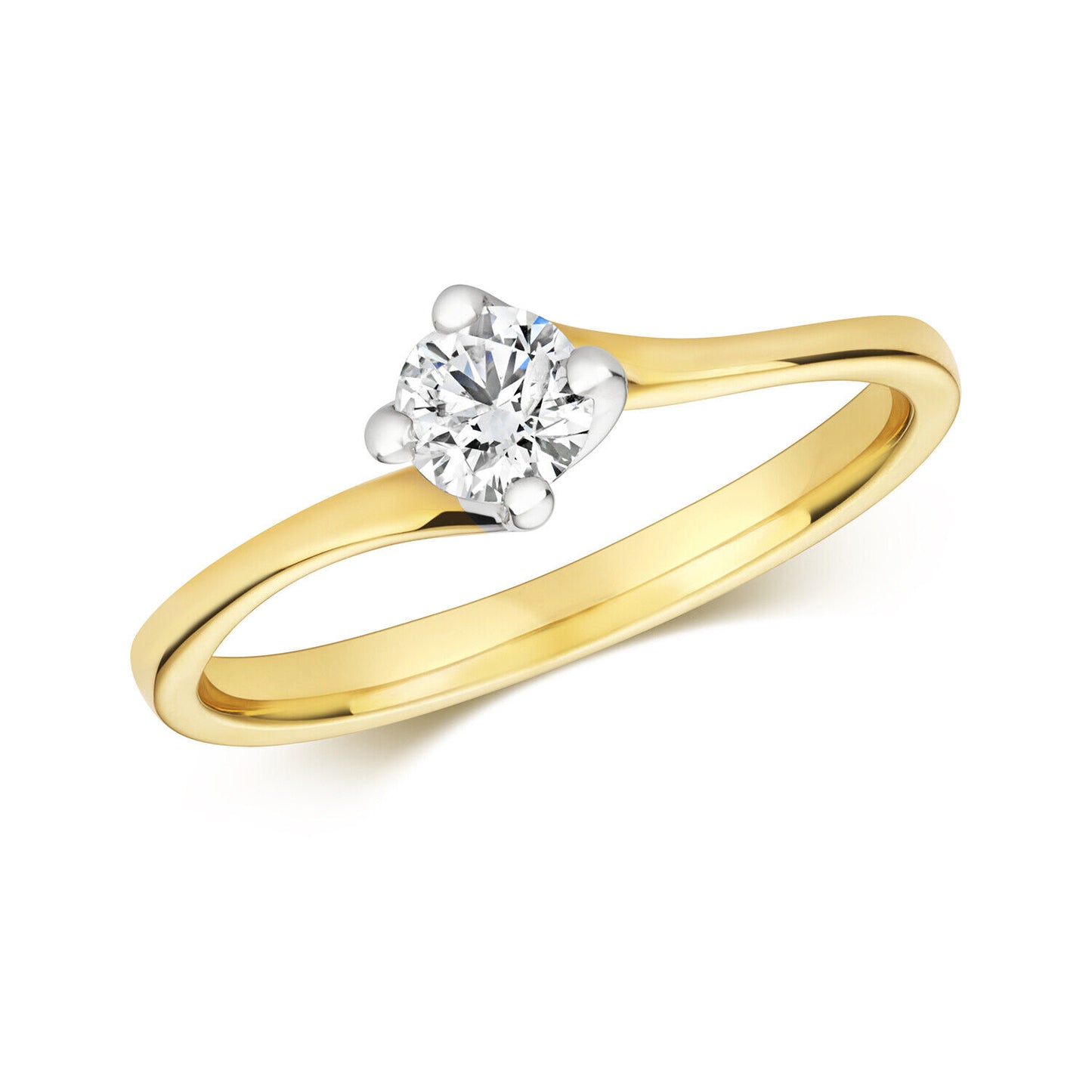 Real Diamond Twist Solitaire Ring 9ct Yellow Gold Engagement 0.35 Carat Weight