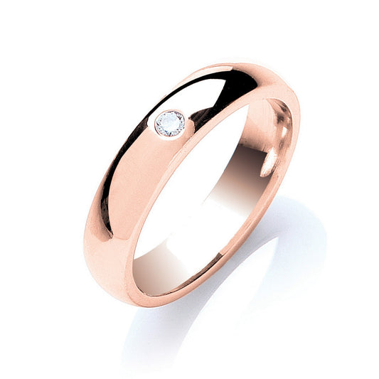 Diamond 5mm Court Wedding Band Brilliant Cut Solitaire 0.10ctw Rose Gold