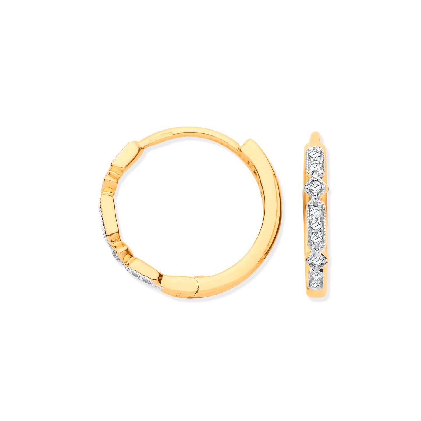 9ct Yellow Gold Round 0.08ctw Diamond Hoops Hallmarked 16mm Diameter