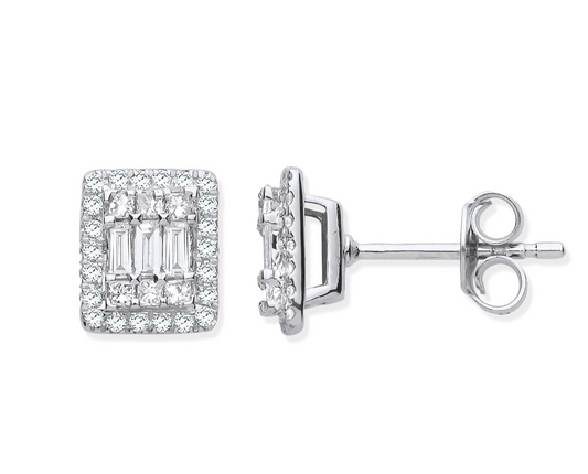 18ct White Gold Rectangular Studs Set with 0.50ctw Diamonds Hallmarked