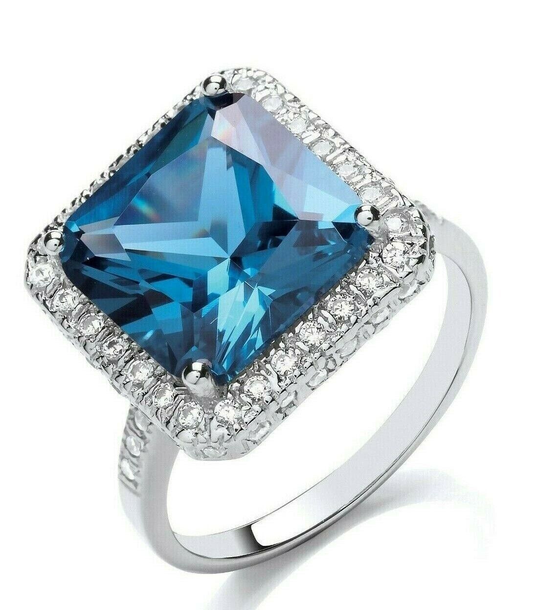 London Blue Topaz Ring Sterling Silver 925 Hallmark Cocktail Statement British