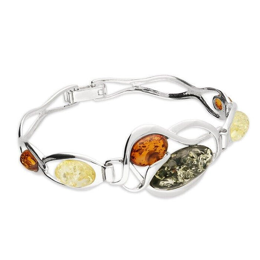 Multi Amber Abstract Heart Bangle Solid Sterling Silver Hallmarked