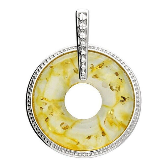 Lemon Baltic Amber Circle Pendant Gemstone Set 925 Sterling Silver