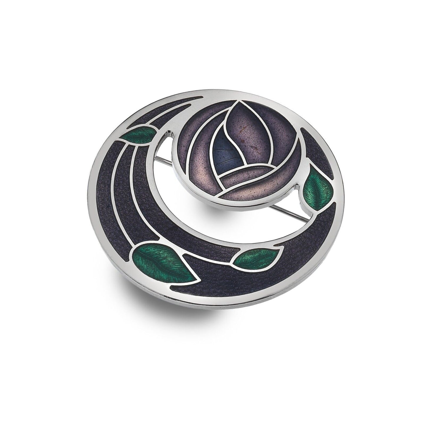Purple Mackintosh Rose and Coils Brooch Silver Plated Brand New Gift Packaging