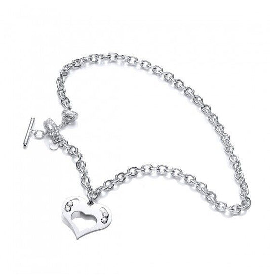 Solid Silver Heart Chain With Floating Crystal Hallmarked 18" Luxury Packaging