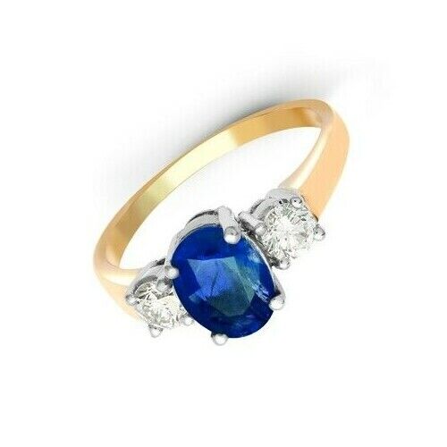 Real Sapphire and Diamond Ring 18ct Yellow Gold Three Stone Trilogy