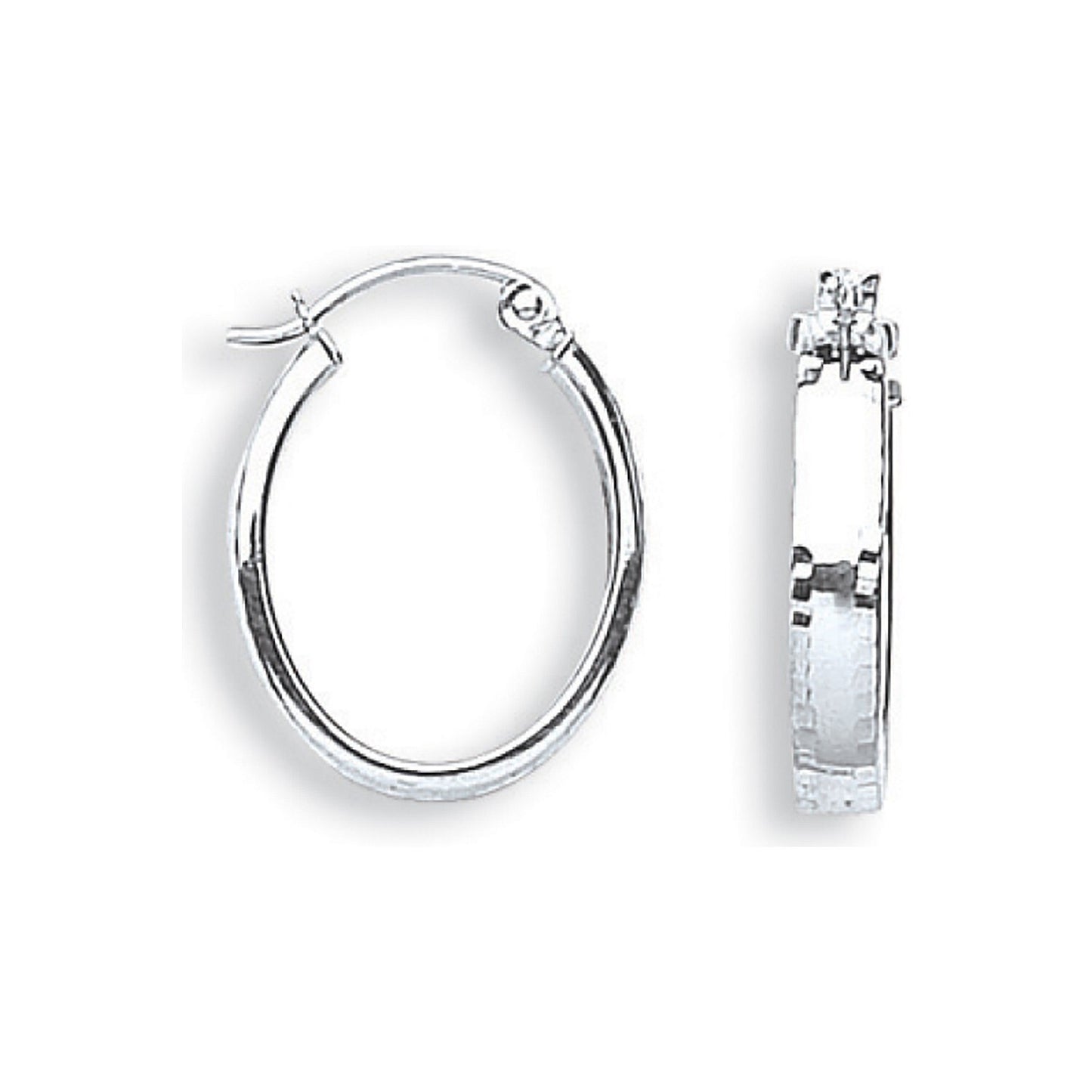 White Gold Oval Hoop Earrings 20mm Diamond Cut Hoops Hallmarked