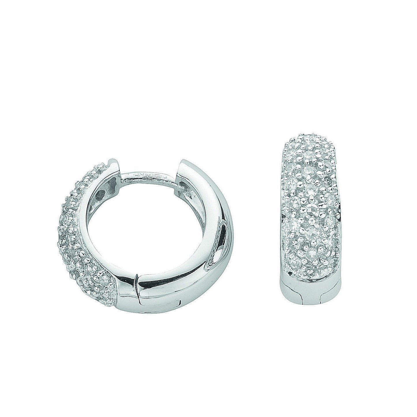 9ct White Gold 0.42ct Diamond Huggie Hoop Earrings - 14mm