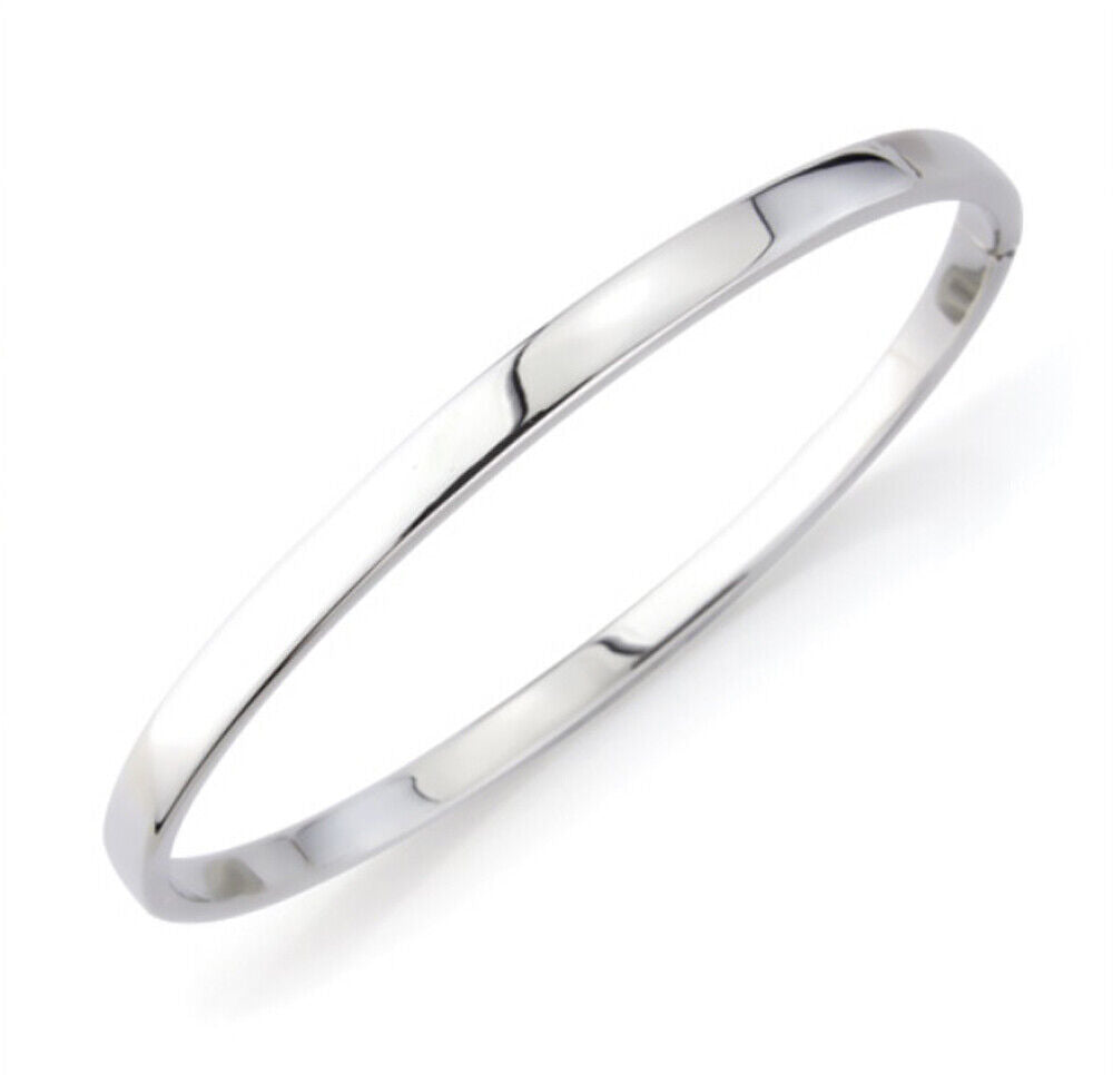 White Gold Hinged Bangle Simple Modern Hallmarked Ladies Bracelet
