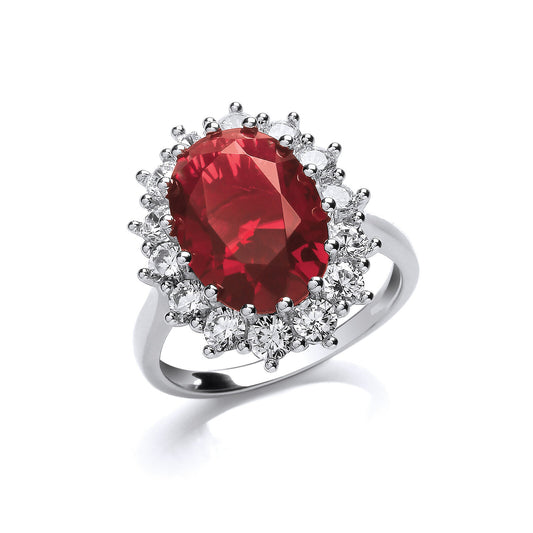 Large Ruby Cluster Ring Solid Sterling Silver 925 Hallmark Cocktail Engagement
