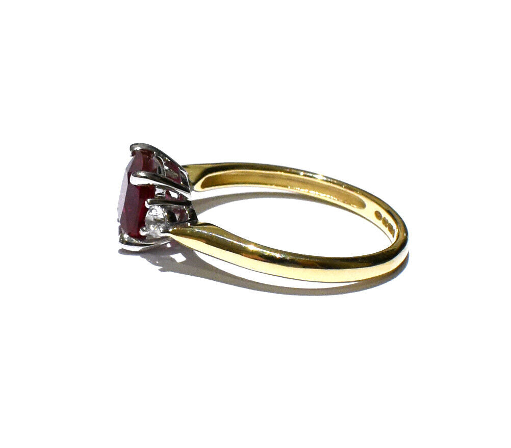 Yellow Gold Ruby Solitaire Ring Cushion White Sapphire Engagement Hallmarked