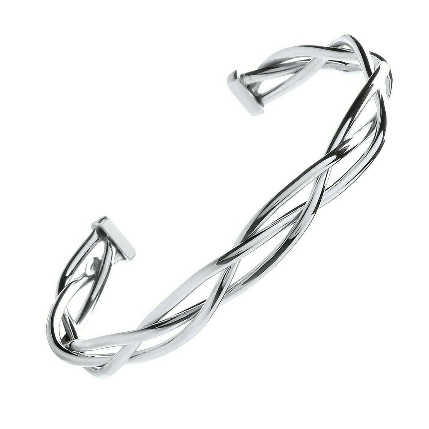 Sterling Silver Twisted Tube Ladies Open Bangle Hallmarked