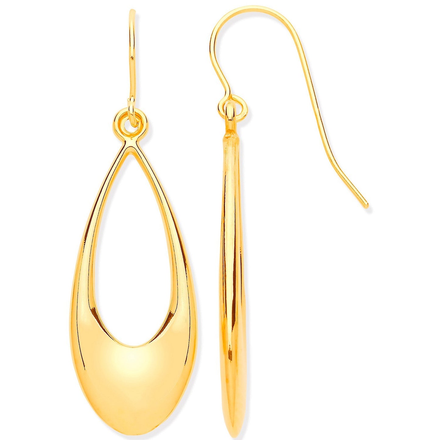 Open Teardrop Earrings 9ct Yellow Gold 36mm Drops Hallmarked