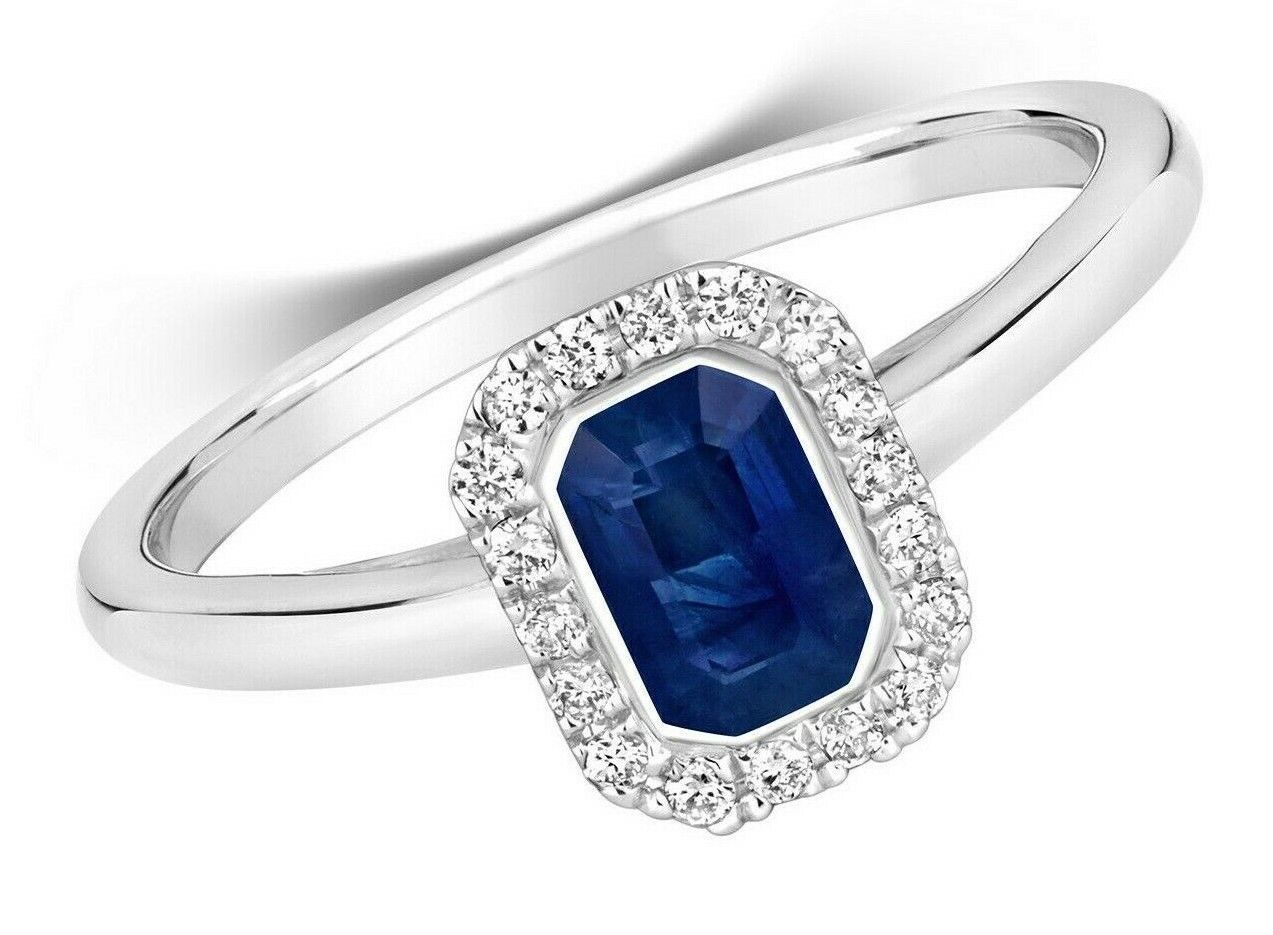 Real Sapphire and Diamond Ring 9ct White Gold Cluster Engagement Size J - Q