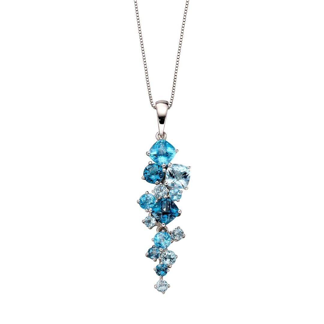 Mixed Blue Topaz Pendant and Earrings Set Solid White Gold 16, 18, or 20"Chain
