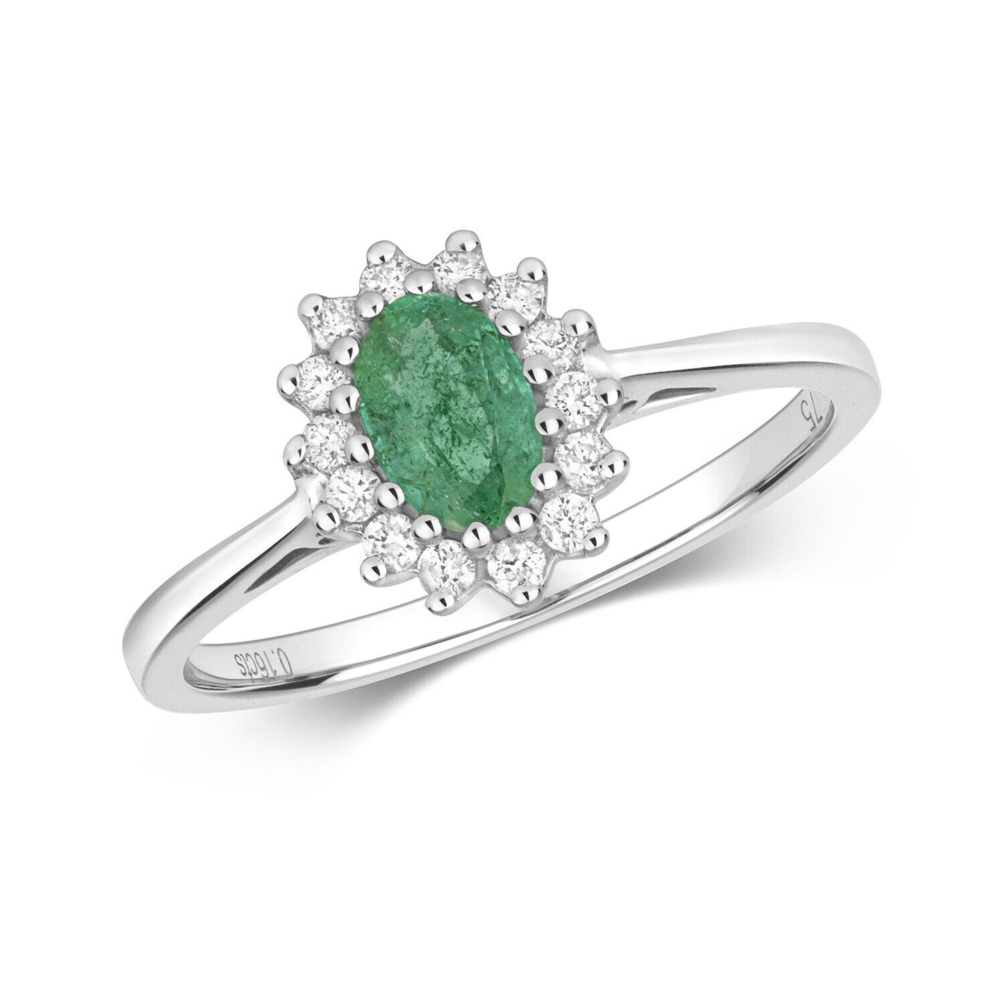 Real Emerald and Diamond Ring 9ct White Gold Oval Cluster Engagement Anniversary