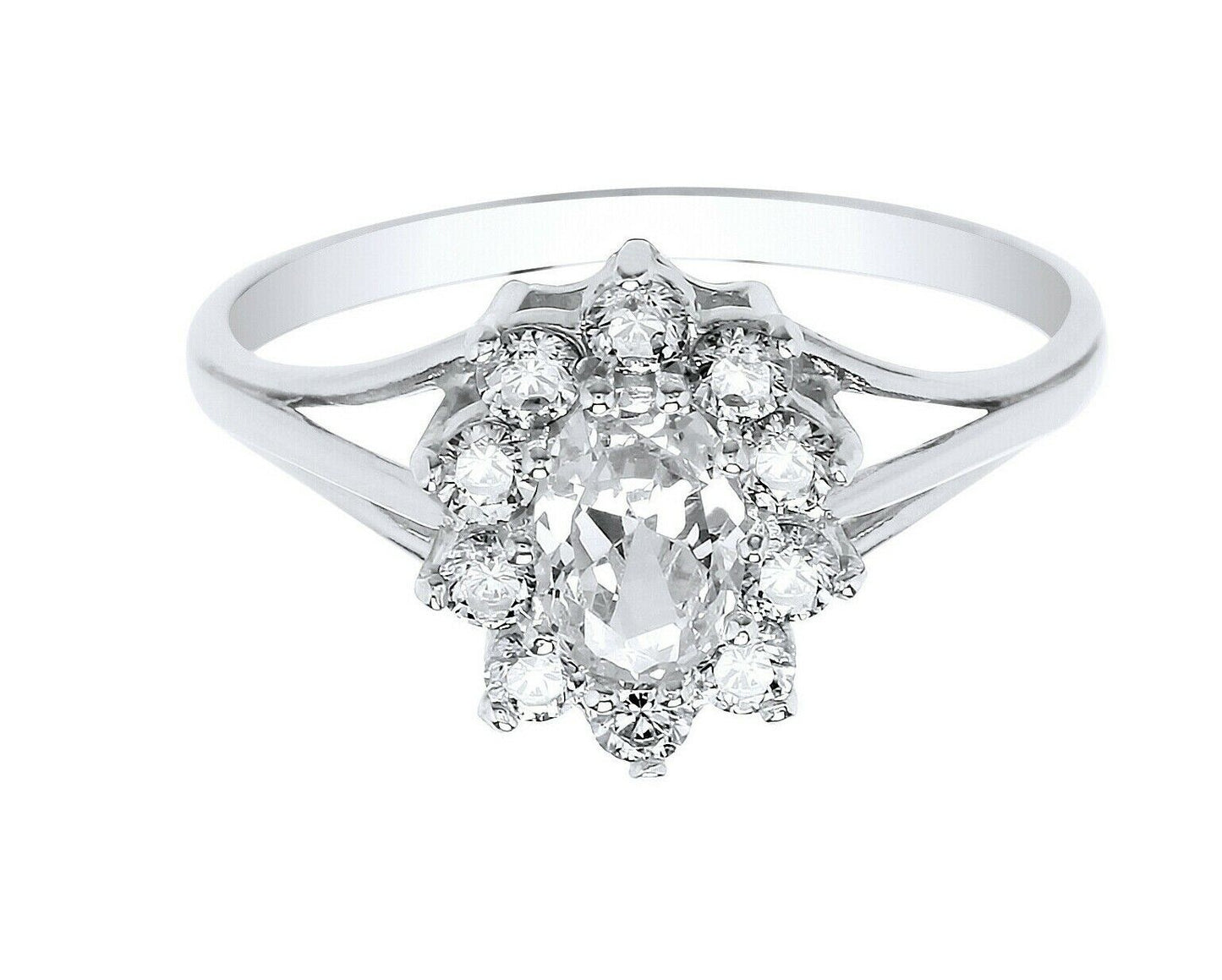 9ct White Gold Topaz Ring Cluster Engagement Dress Fully Hallmarked