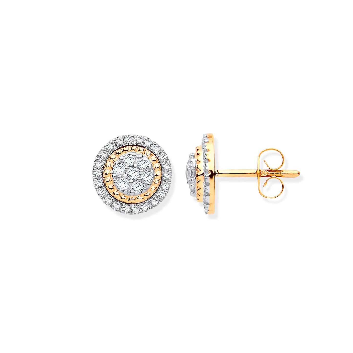 9ct Yellow Gold Multi Circles Stud Diamond 0.36ctw Earrings Hallmarked 9.6mm