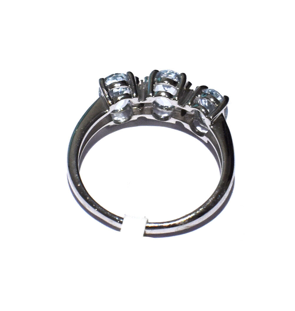 9ct White Gold Aquamarine and Diamond Ring Three Stone Trilogy Size J - Q