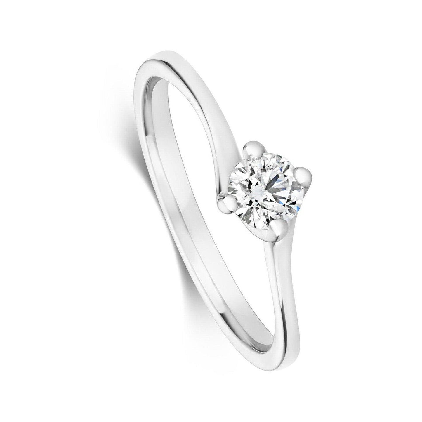Real Diamond Twist Solitaire Ring 9ct White Gold Engagement 0.35 Carat Weight