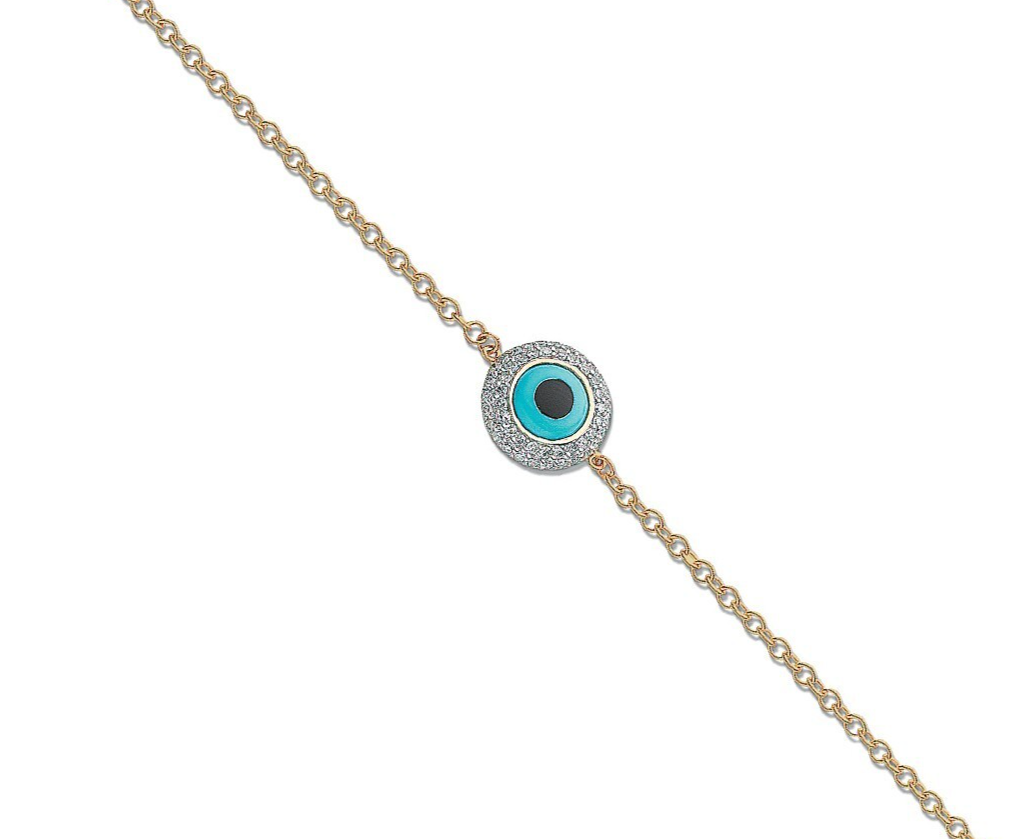 18ct Yellow Gold 0.30ct Evil Eye Diamond Bracelet Made in London